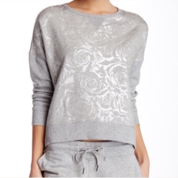 Betsey Johnson Tops - Betsey Johnson Gray Rose Crew Neck Hoodie